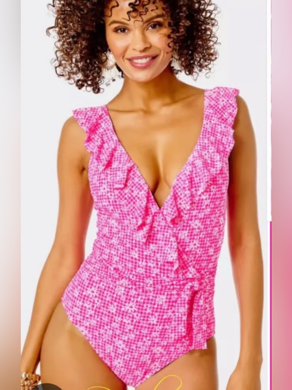 Lilly Pulitzer Delphie Aura Pink Check You Out One Piece Swimsuit 12